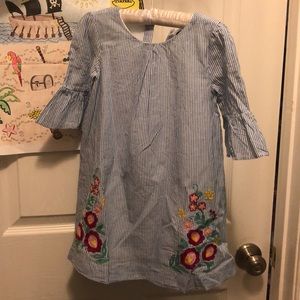 Striped dress with flower embroidery